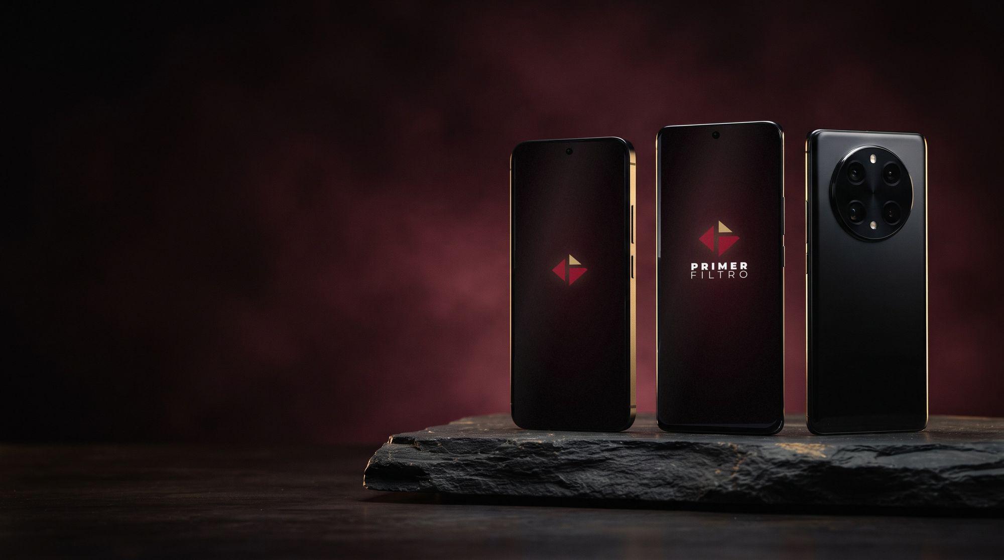 Celulares de distintas marcas con el logo de Primer Filtro en la pantalla